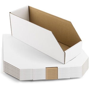 image:imageGolden State Art 12x6x45 Cardboard Storage Bins 30 Pack Corrugated Open Top Bin Box for Shelves Garage Office Warehouse Organization WhiteWhite