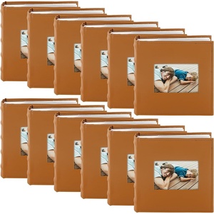 image:imageGolden State Art Photo Album with Memo Writing Space hold 200 4x6 Horizontal Pictures Leather Cover Brown 12Pack
